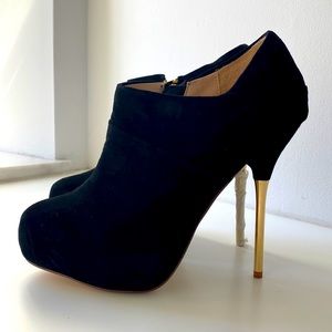 Obsession Rule Black Suede Metal Heel platform Ankle Booties